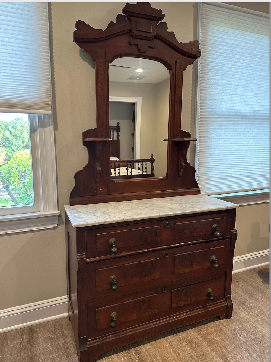 C. 1890 Eastlake Victorian White Marble Top Vanity