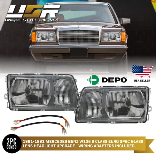 DEPO Euro Glass Headlight  4to5 Pin Wire Adapters for 81-91 Mercedes Benz W126