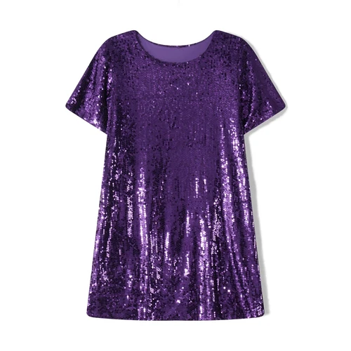 Pailletten Sommer T-Shirt Kleid Damen kurzärmelig Rundhals lose Passform - Bild 17 von 23
