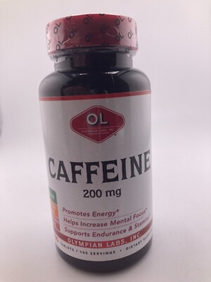 Olympian Labs Caffeine, 200 mg, 100 Tablets Fast, Free Shipping vegan 04/2026
