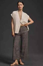 Anthropologie Maeve The Colette Cropped Linen Wide-Leg Pants 30 NWT Black Floral