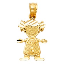 Small Tiny 14k Yellow Gold Birth It's a Girl Birth Kids Children Charm Pendant