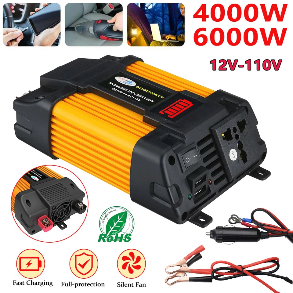 6000W Car Power Inverter 12V DC to 110V AC Power Converter Sine Wave Transformer - Image 3 of 4