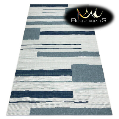 Leicht zu reinigender SISAL TEPPICH ''''FARBE'''' praktische Linien BEIGE/BLAU hochwertige