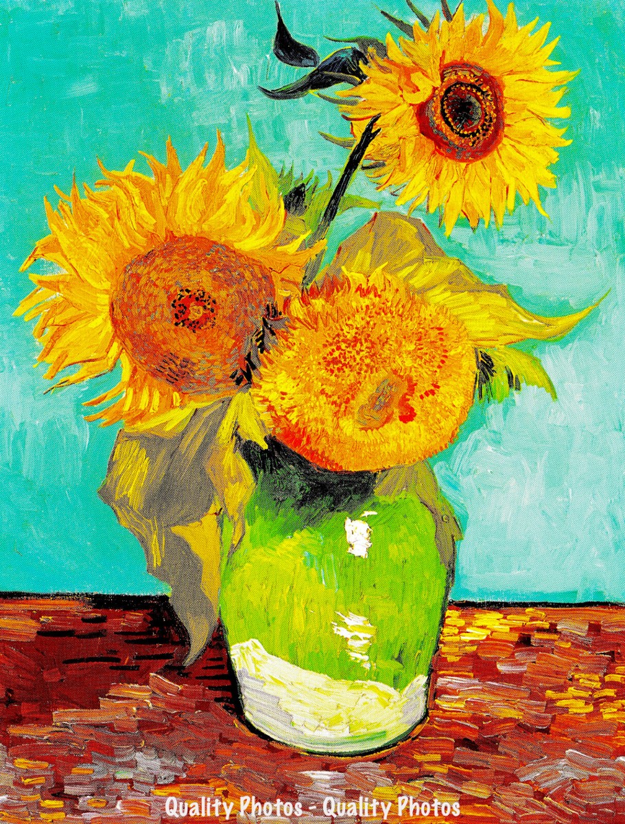 Three Sunflowers in Green Vase Photo Print Vincent Van