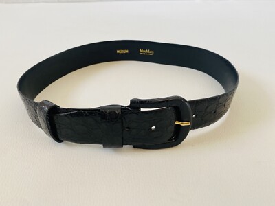MAXMARA Ledergürtel schwarz Krokodilform - mittlere Größe