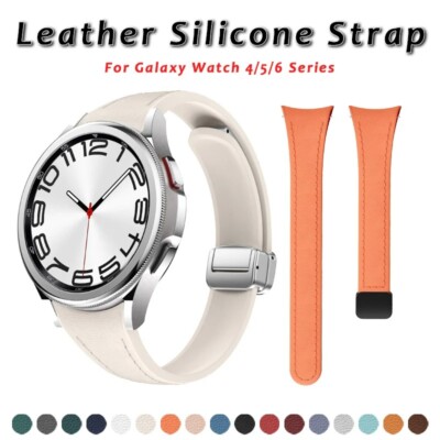 Genuine Leather Silicone Watch Band For Samsung Galaxy Watch 4 5 6 7 FE 40/44mm