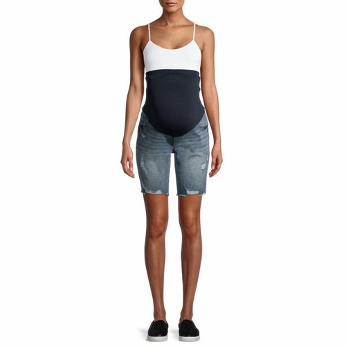 Maternity Time and Tru Bermuda Shorts with Full PANEL, Women's, Size: XL, Blue