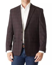New Mens Michael Kors Classic Fit Wine Plaid Sport Coat Suit Blazer Jacket 38 S