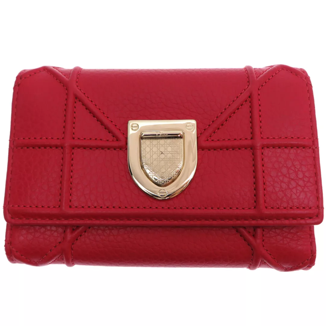 Christian Dior Portefeuille Tri Fold Rouge Or Quincaillerie Cuir Femme du Japon