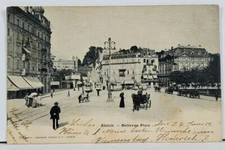 Zurich Bellevue Platz Street View Businesses c1902 Switzerland Postcard I5
