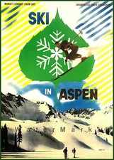 Ski In Aspen 1946 Colorado Vintage Poster Print Retro Style Winter Sports Decor