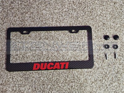 Ducati Red CF Printed Pattern Black Aluminum License Plate Frame
