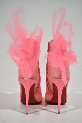 Christian Louboutin Libellibooty 100 Pink Mesh Tulle Ankle Boot