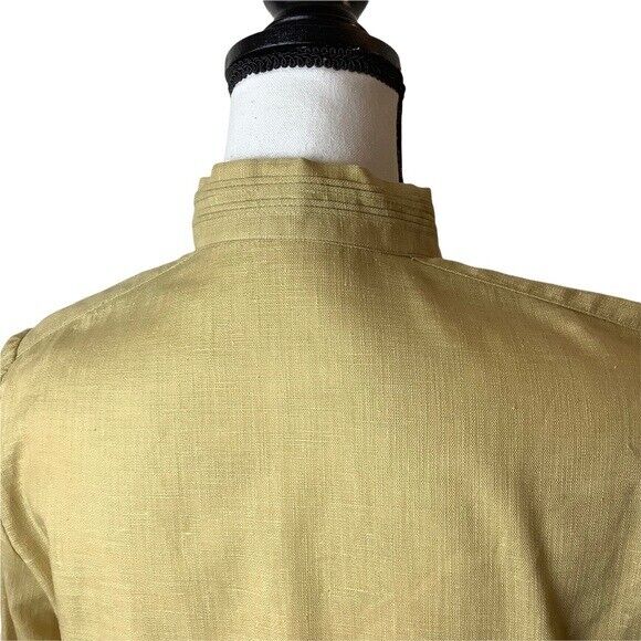 Vintage 70s Yellow Puff Sleeve Linen Blend Button… - image 6