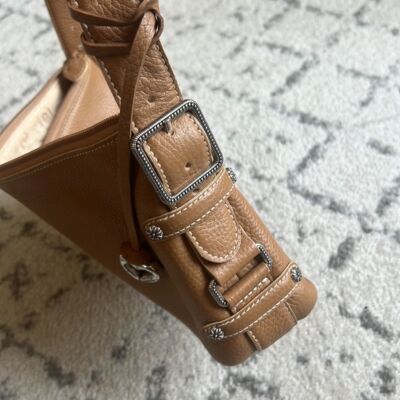 Brighton camel brown tan pebbled leather shoulder handbag with