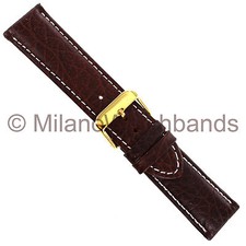 22mm deBeer Brown Genuine Sports Leather Padded Stitched Mens Watch Band Short
