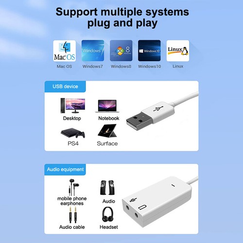 White USB External Sound Card Wired Drive USB Sound Card - Photo 4/10