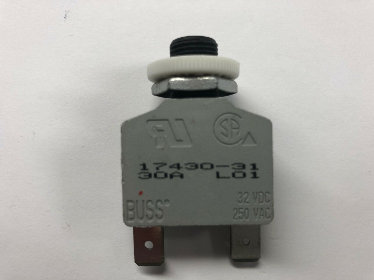 Bussmann 30A 2-Prong Circuit Breaker w/ Reset Button 17430-31 NOS