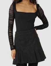 68 Free People Women's Black Square-Neck 3/4 Sleeve Thong Bodysuit Size M