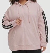 Calvin Klein Womens Pink Logo-Stripe Full-Zip Hoodie Plus Size 2X