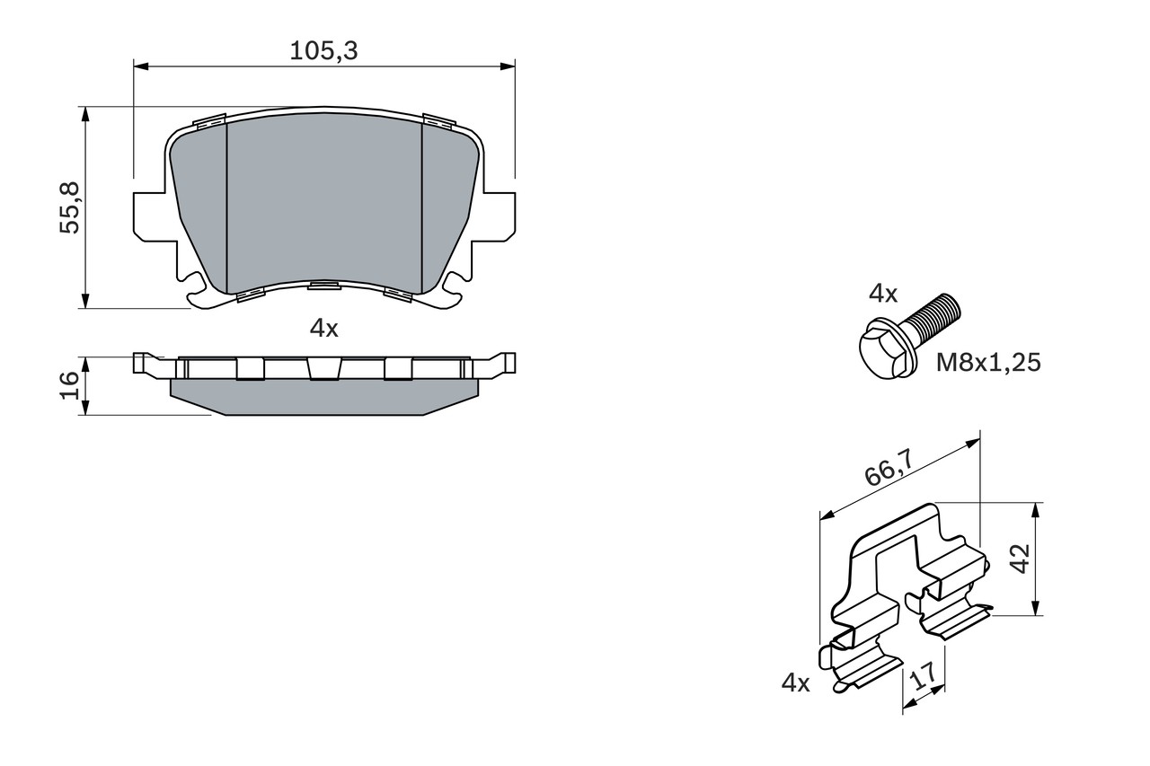 0 986 494 595 Bosch brake pad set, disc brake for Audi, Seat, Skoda, VW