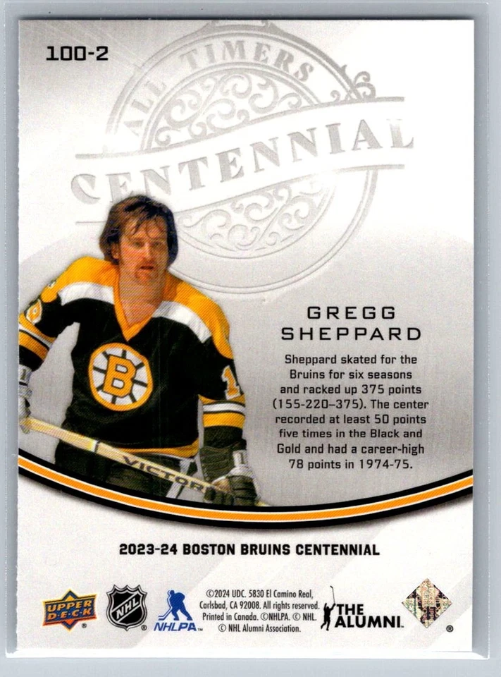 2023-24 Boston Bruins Centennial #100-2 Gregg Sheppard All Timers - Image 2 of 2