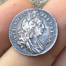 Original 1696 William III Colonial Silver Sixpence Coin HIGH GRADE TONED