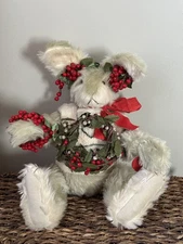 Rare VTG Handmade Heidi Bears Christmas Holly Jointed Bunny Rabbit Hillary Hulen