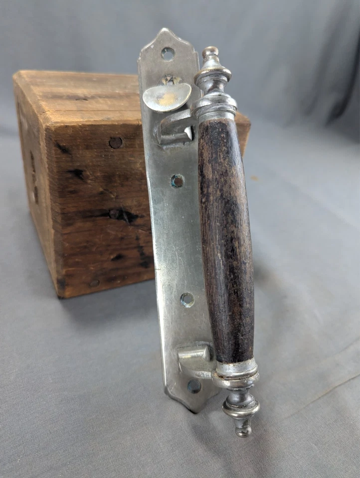 Antique Large Suffolk Door Latch Unusual Chrome Finish Offset Wood Handle 9 1/2" - Image 4 of 4