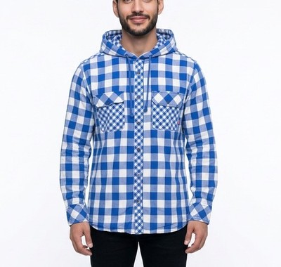 ENGELBERT STRAUSS Shirt Jacket Men's 2XL Overshirt Button Up Plaid Collar Hooded