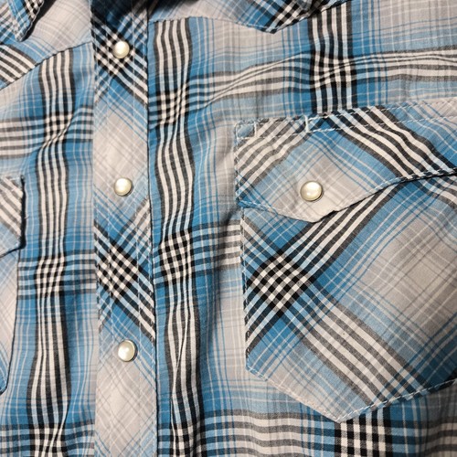 Wrangler WrancherMen’s Western Pearl Snap 2XT Shirt Aqua Blue Black White VTG - Picture 2 of 8