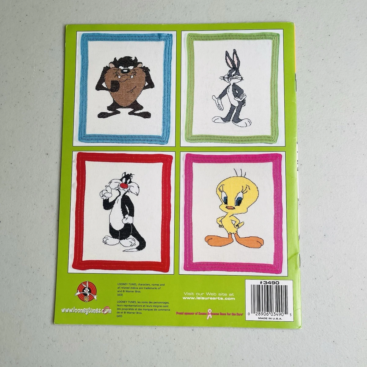 Folleto Looney Tunes Crochet Afghans Leisure Arts 2003 Taz Tweety Bugs Bunny