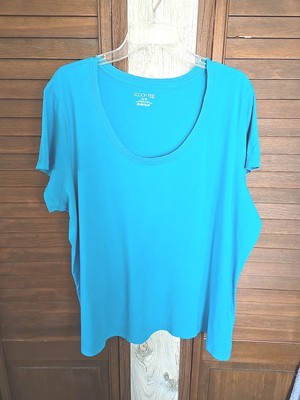 Avenue Womens Scoop Pullover Tee Top 100% Pima Cotton Sea Blue Size 26/28