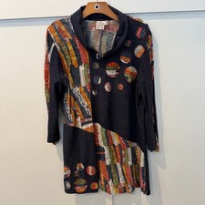 Parsley  Sage Women's Tunic Top Artsy Boho Mixed Media Blue Lagenlook Medium