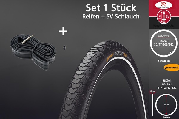 28 Zoll Fahrrad Reifen 28X1.75 Continental 47-622 Set Mit Schlauch Sv Sclaverant-image