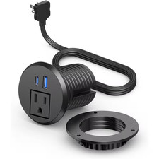 1-Outlet AC 20-Watt Desktop Power Grommet with 2-USB Ports and 6 Ft. Cable - Sli