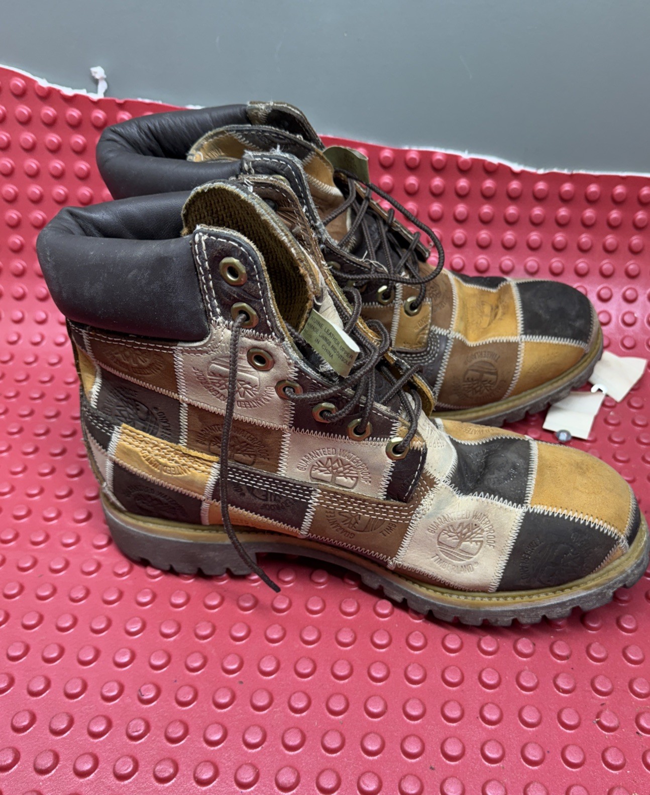 Vintage Timberland Patchwork Boot Brown Tan Leath… - image 4
