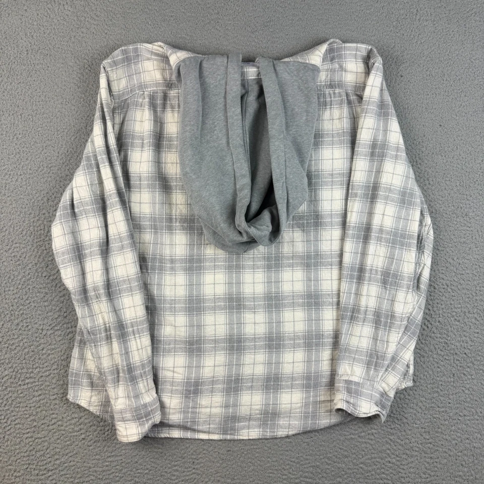 Camisa Para Hombre Gris Franela a Cuadros Con Capucha Abotonada Talla 2XL Acogedora Informal Cazadora Foto 2 de 4