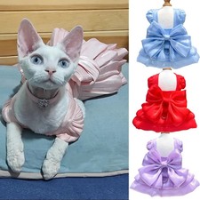 Fashion Sphynx Cat Full Dress with Bow Sweet Pet Wedding Dresses Clothes for Cat