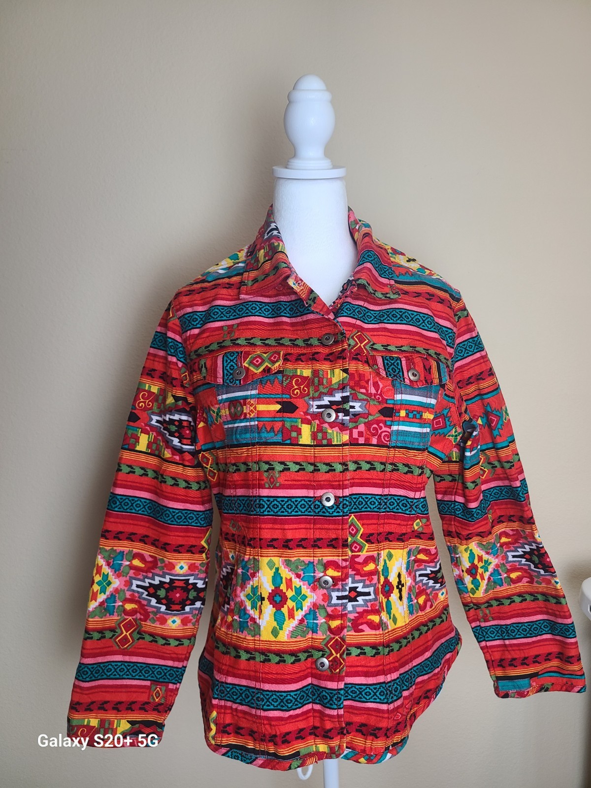 Chico's Multicolor Geometric Jacket Collared Butt… - image 1