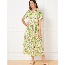 Talbots Petites SZ M Modern Poplin Smocked Midi Dress In Branching Floral 