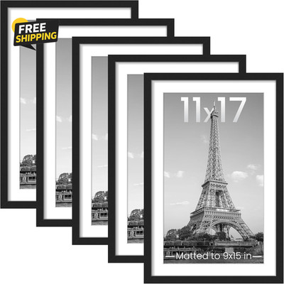 11X17 Picture Frame Set of 5, Display Pictures 9X15 with Mat or 11 X 17 Wall