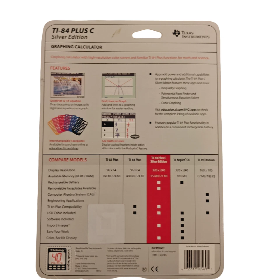 Texas Instruments TI-84 Plus C Silver Edition Graphing Calculator – New Sealed - Image 4 of 4