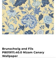 Brunschwig & Fils Wallpaper Approx 8+ Yds Nizam Canary Yellow And Blue Floral