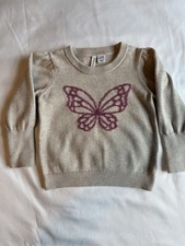 Janie and Jack Pullover Sweater 12-18 Months Beige Purple Butterfly Knit