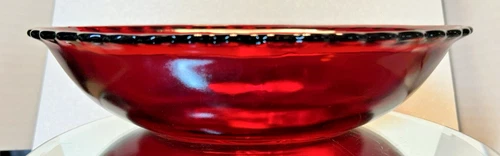 Vtg Anchor Hocking Royal Ruby Red "Thumbprint" Scalloped Rim Serving Bowl 1930s