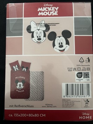 Disney Bettwäsche 135x200+80x80cm Mickey Mouse Minnie Schleife Rot Weiß