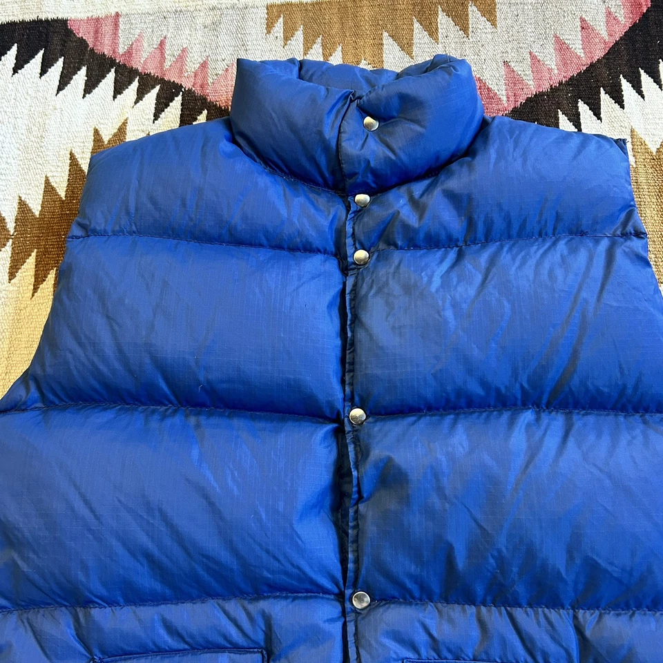 Colete acolchoado acolchoado vintage década de 1960 anos 70 The North Face de ganso tamanho G - Azul - Imagem 3 de 4