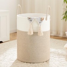Laundry Basket,Woven Cotton Rope Laundry Hamper,for Decor Storage of 60L Brown